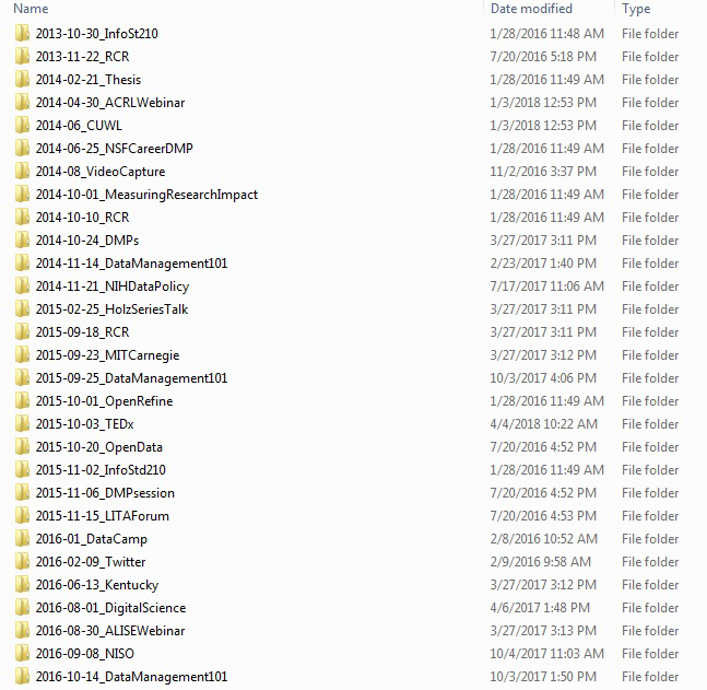 Example folder naming convention