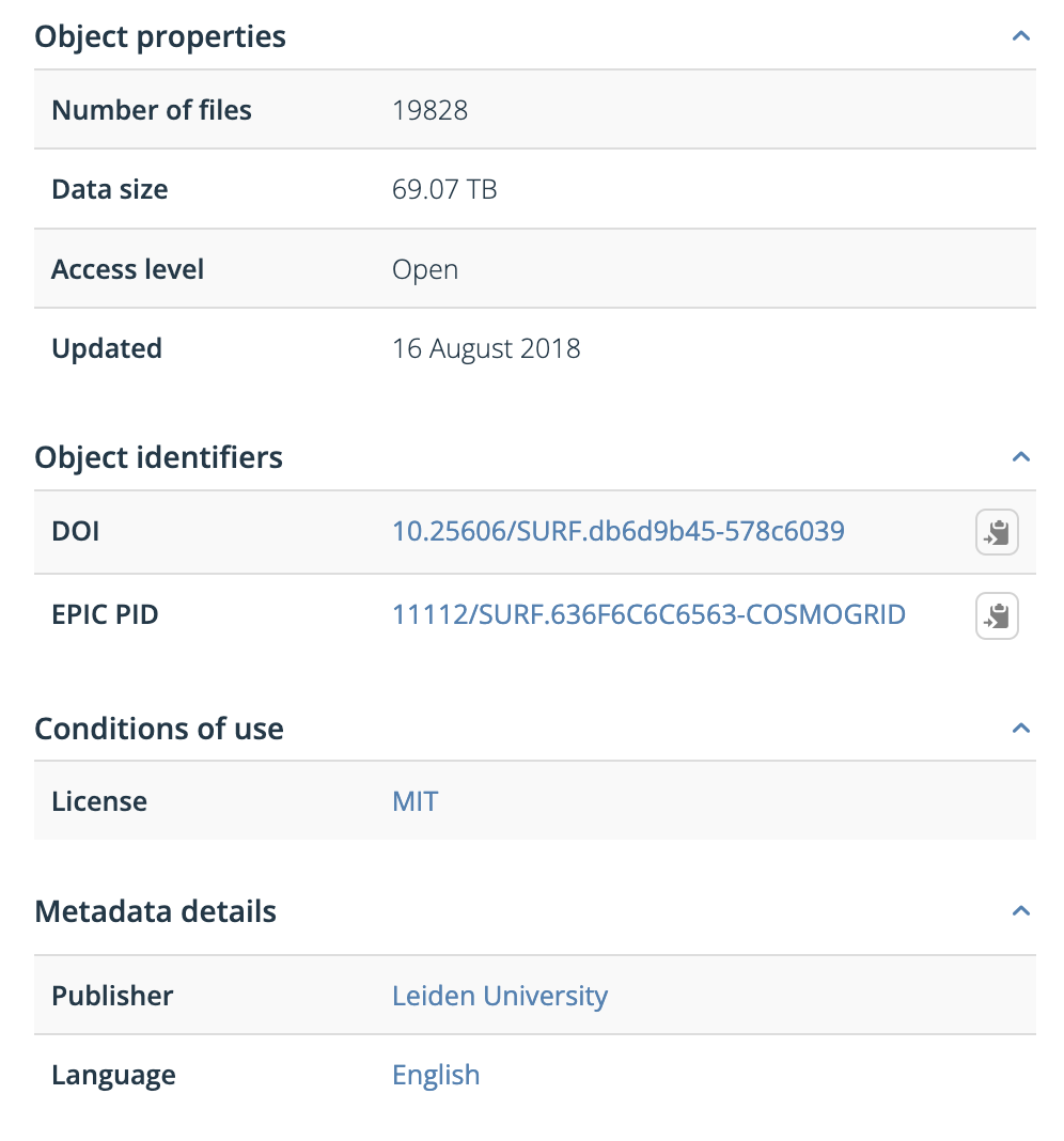 Cosmogrid Metadata