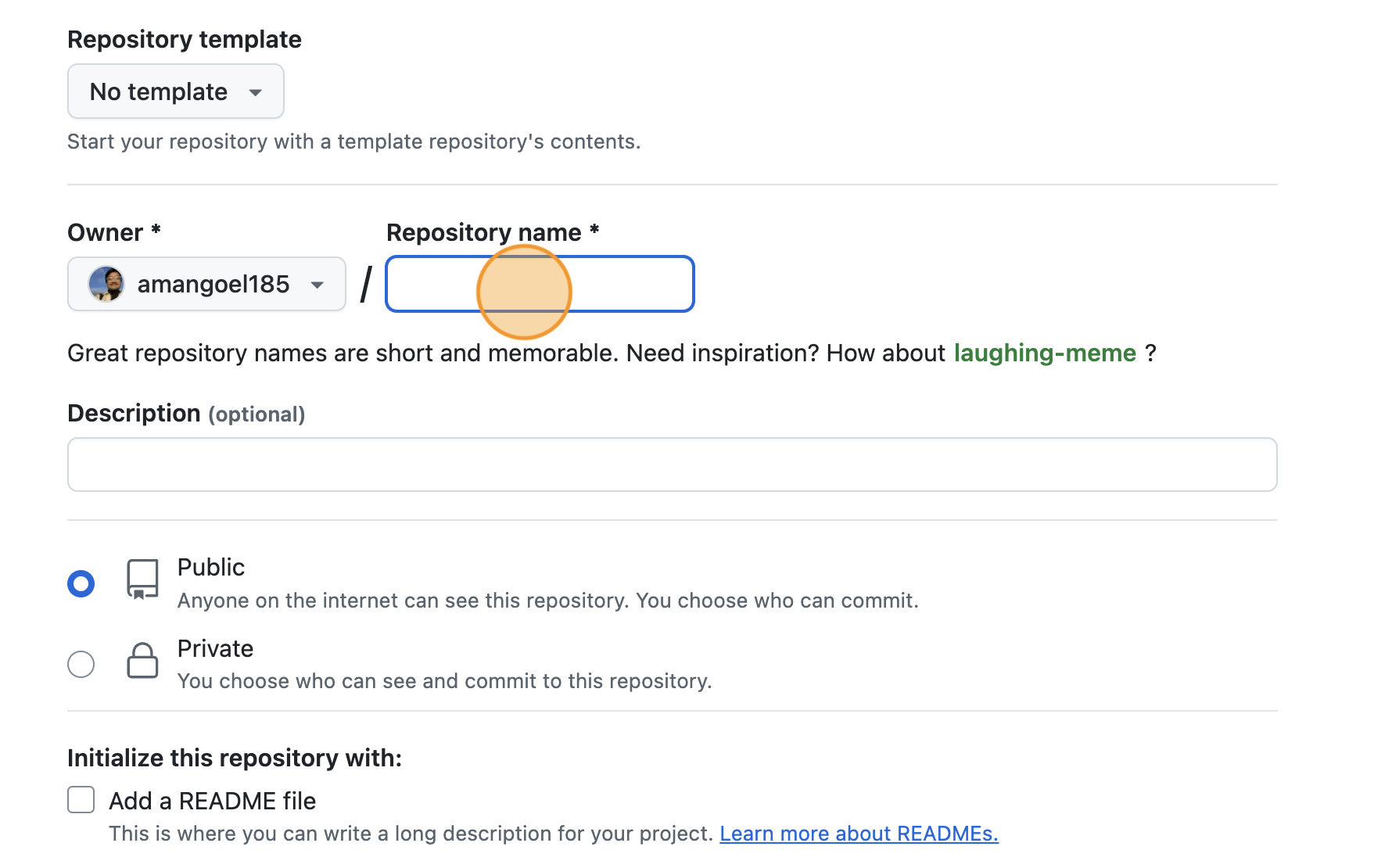 Setting the name of the repository on GitHub