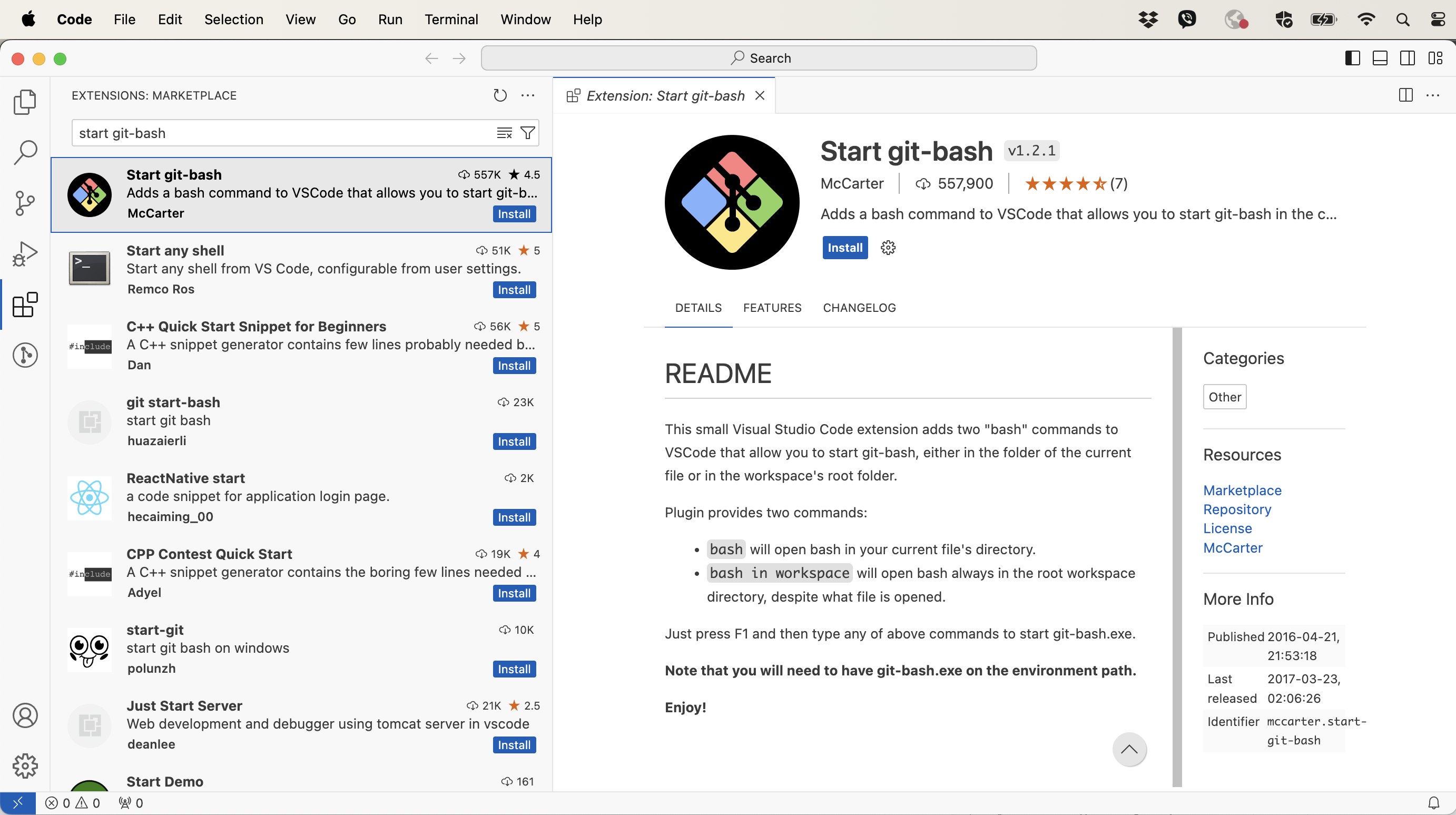 Git Bash extension for VS Code on Windows