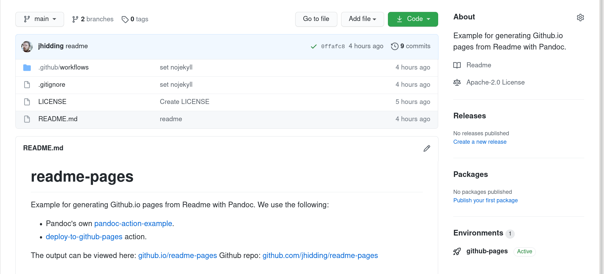A GitHub project with a README