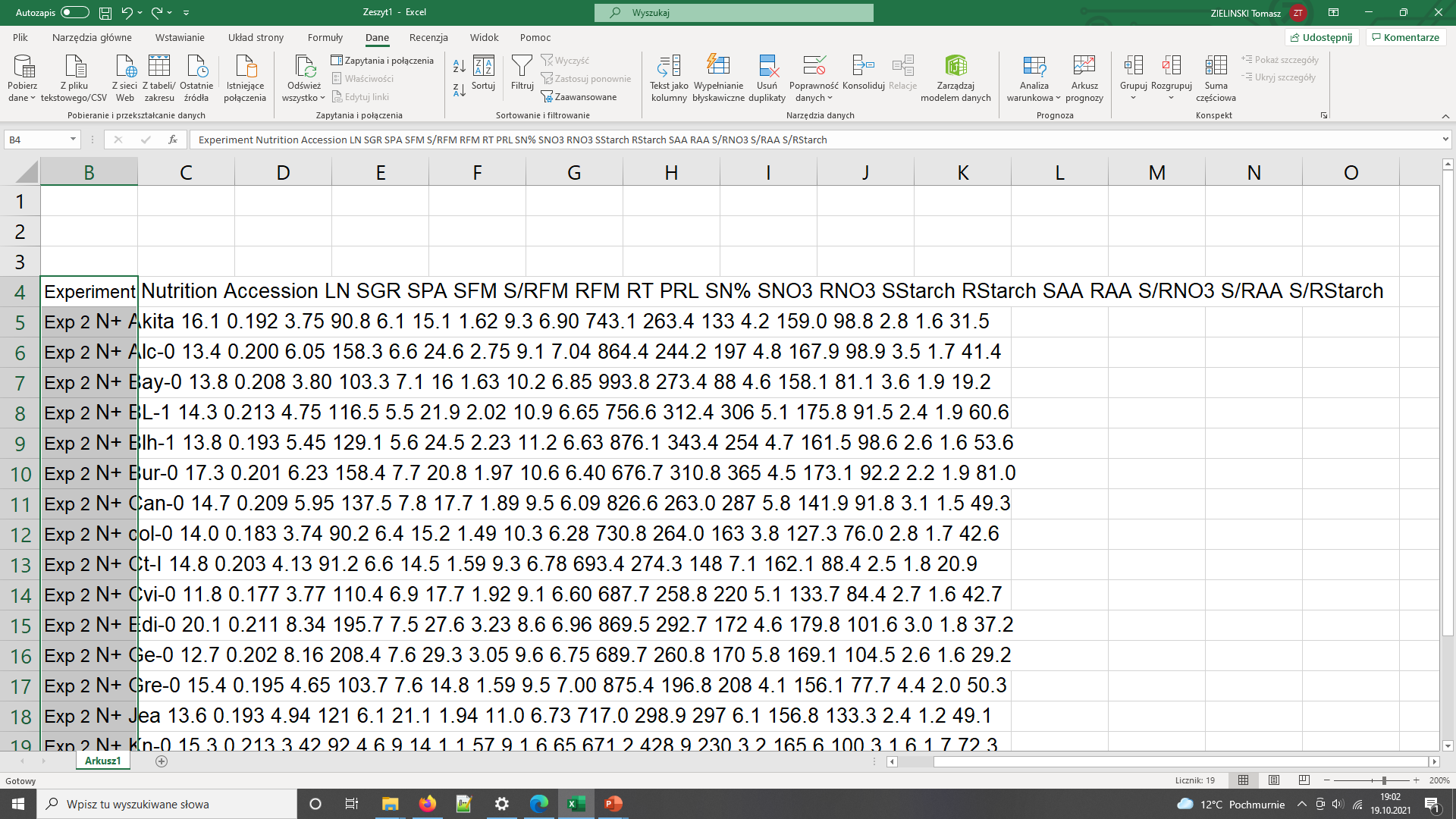 Figure 2. Pdf data copied to Excel