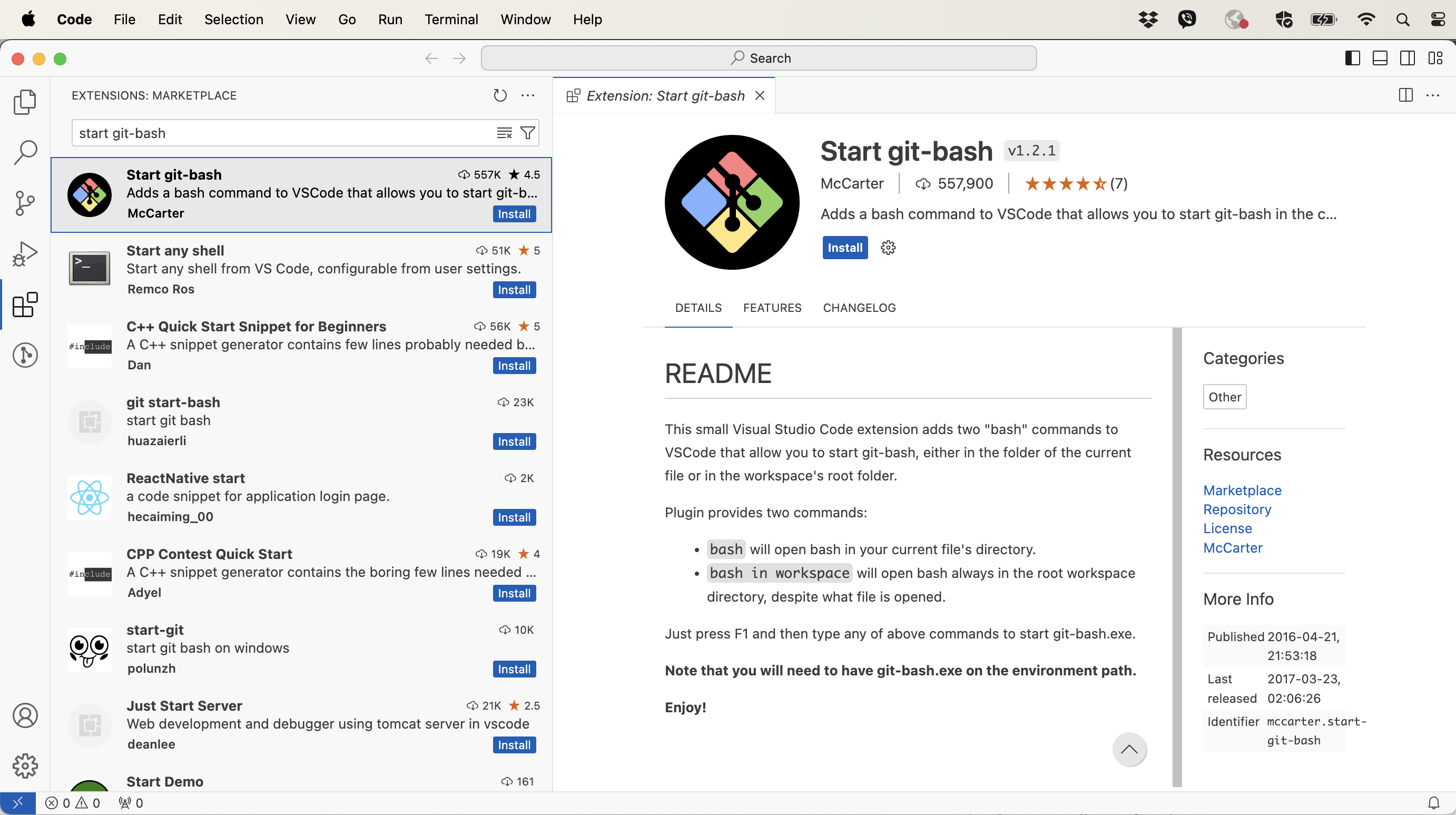 Git Bash extension for VS Code on Window