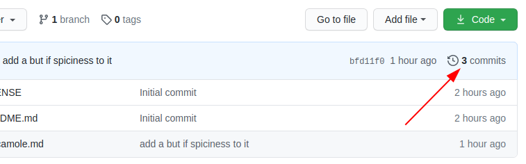 Screenshot of the GitHub commits list