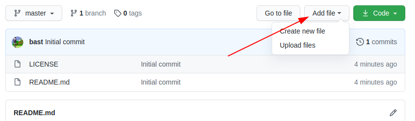Screenshot of the GitHub interface highlighting the buttons for creating a new file