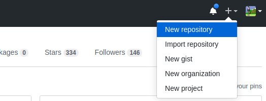 Screenshot of the GitHub interface highlighting the plus icon menu in the top right corner