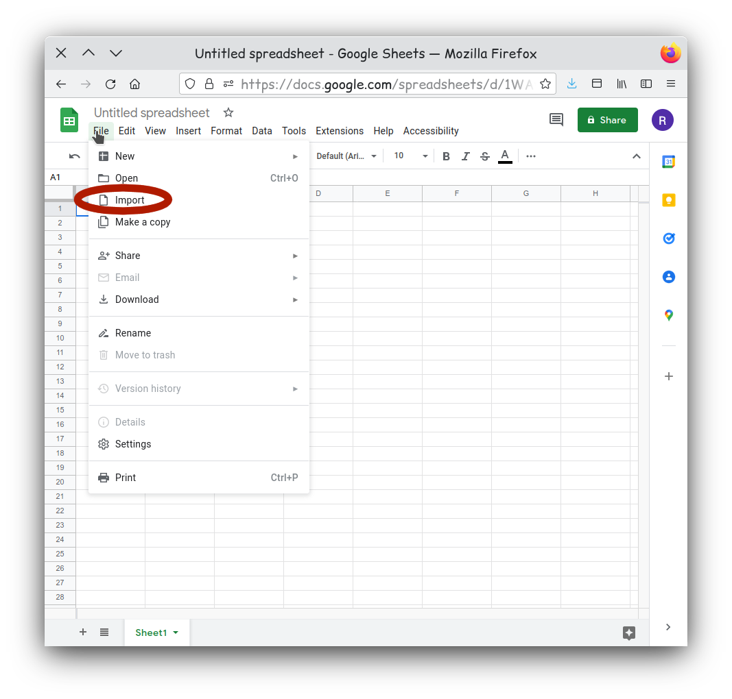 google sheet import