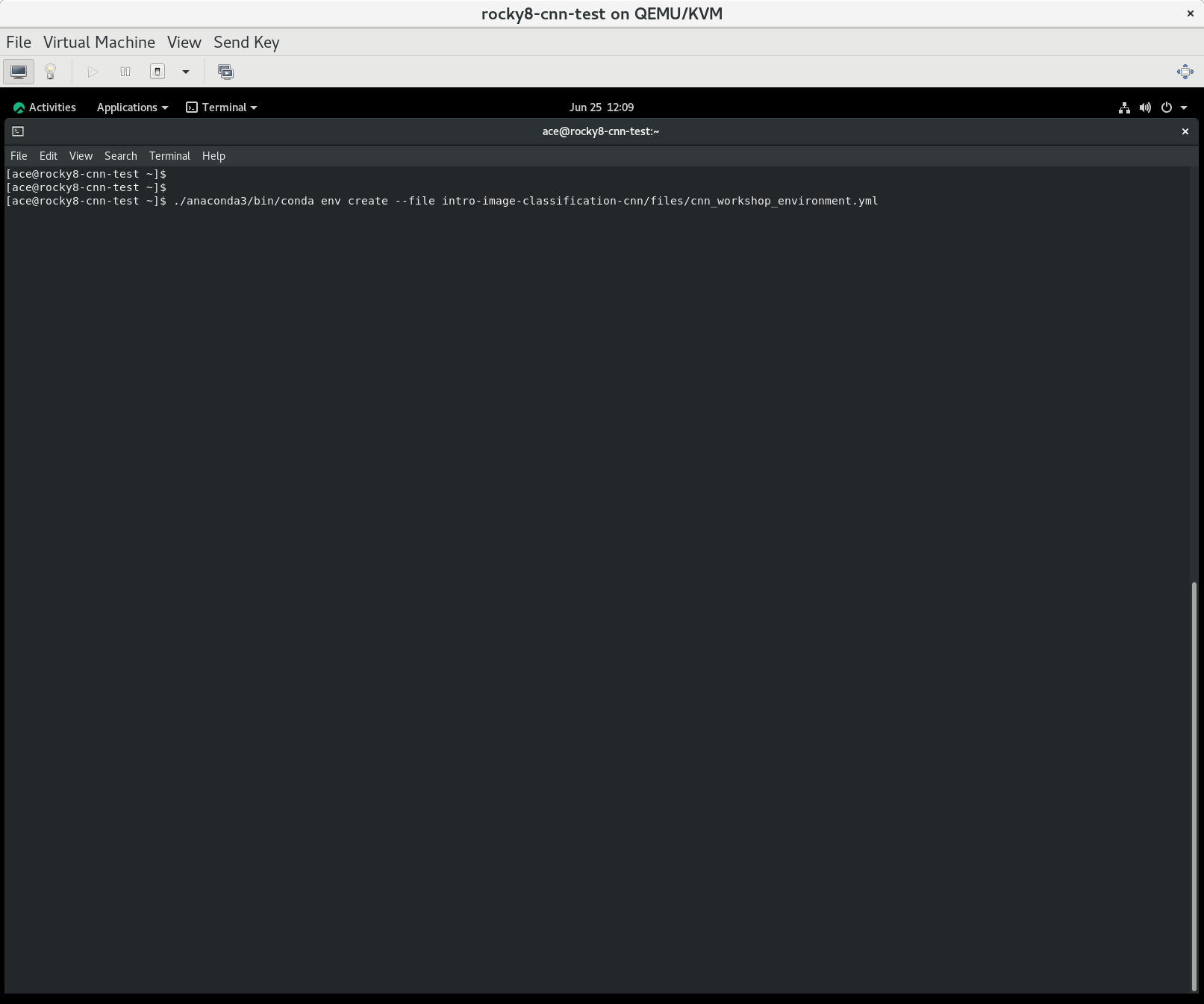 Screenshot of creating conda enviroment on a Linux.