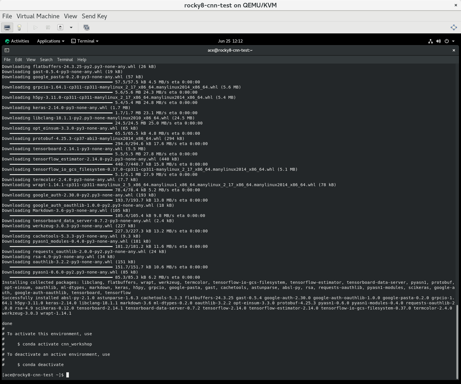 Screenshot of creating conda enviroment on a Linux.