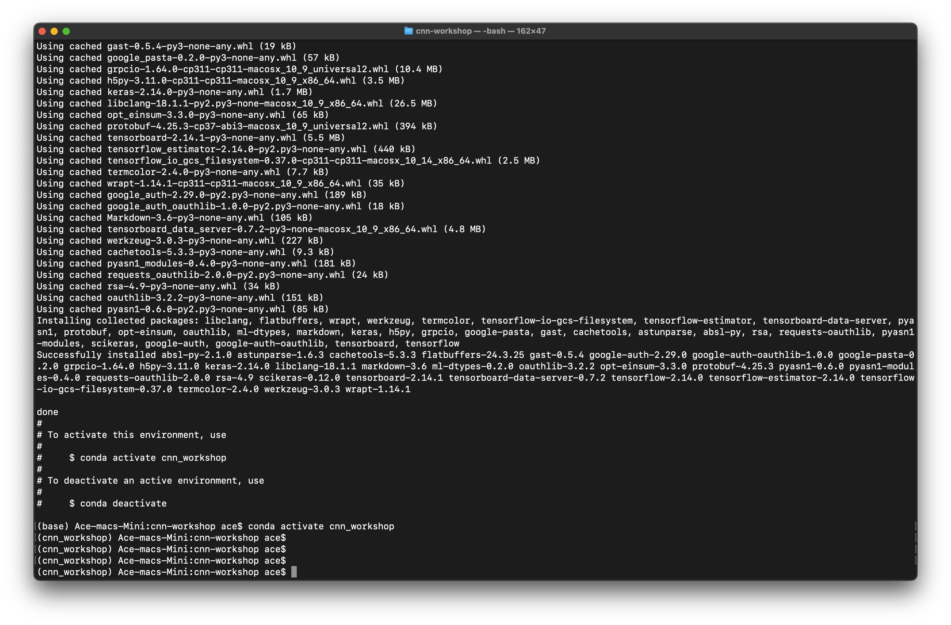 Screenshot of activate conda enviroment on a Mac.
