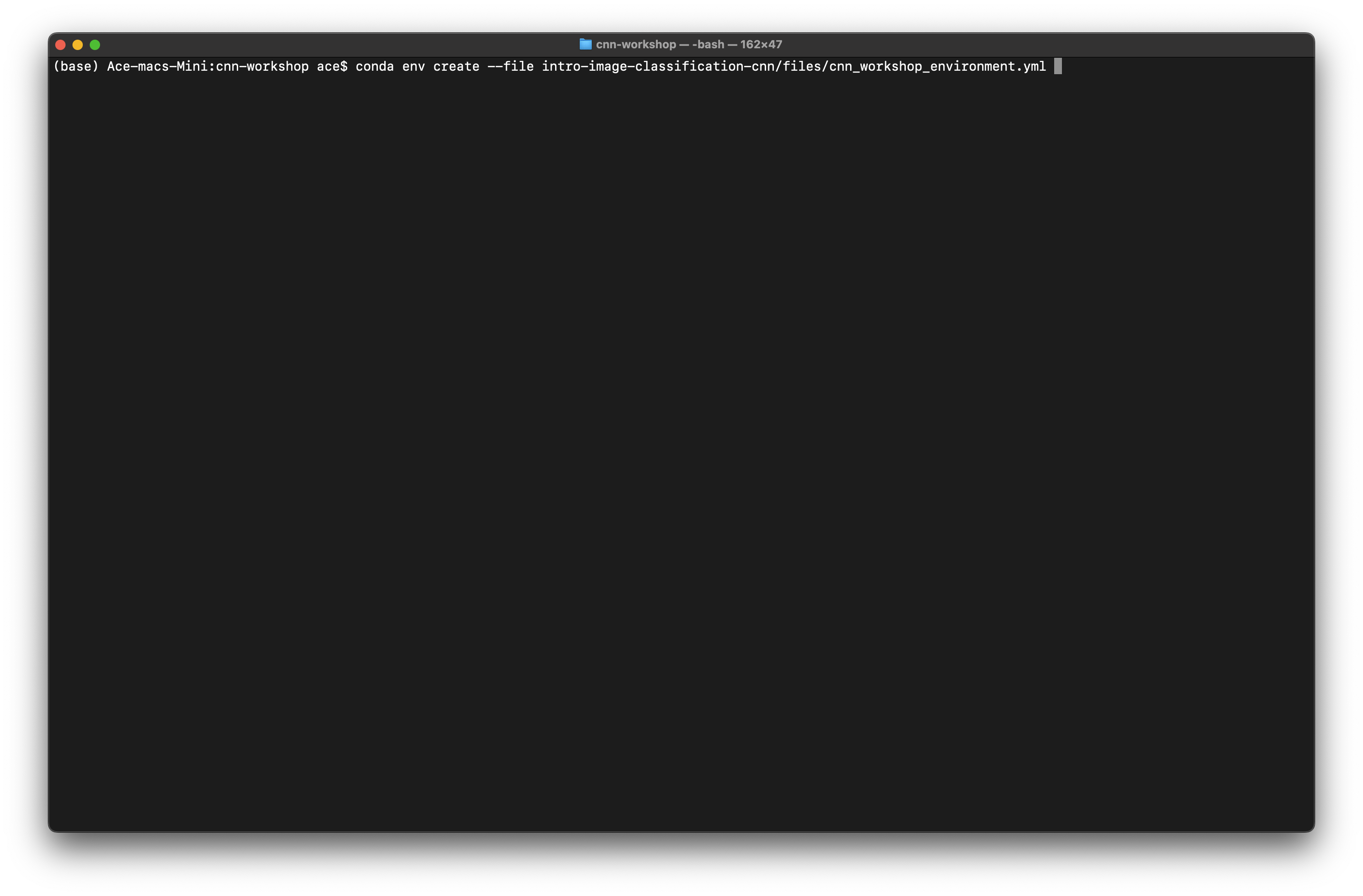 Screenshot of create conda enviroment on a Mac.