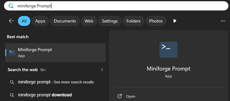 Screenshot of the Miniforge Prompt application