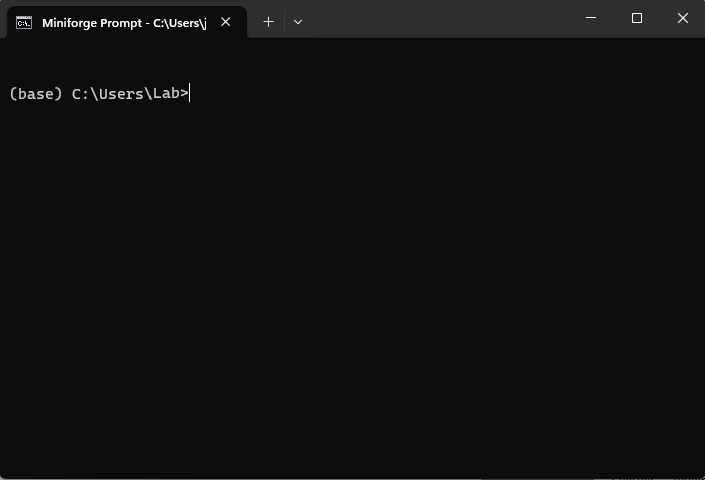 Screenshot of the terminal window that opens when you launch the Miniforge Prompt application