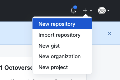 Dropdown plus menu with new repository option highlighted