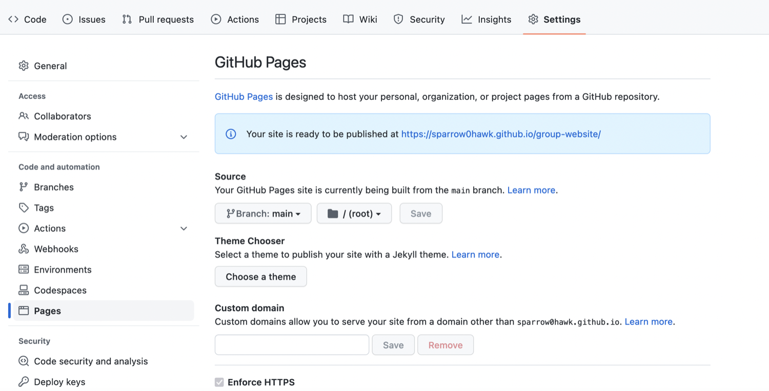 URL where the project website will be published by GitHub Pages