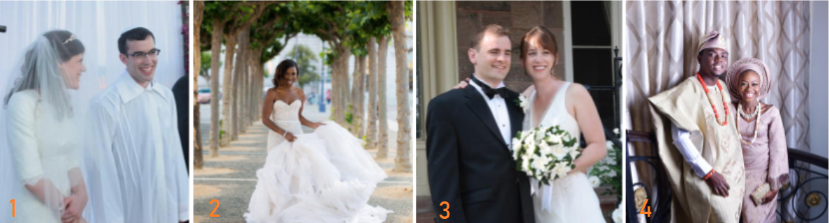 Four separate images depicting wedding ceremonies