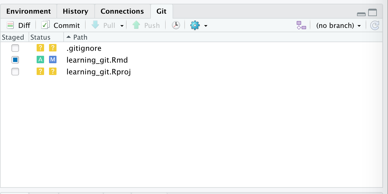Modification of the Rmd document as seen in git pane