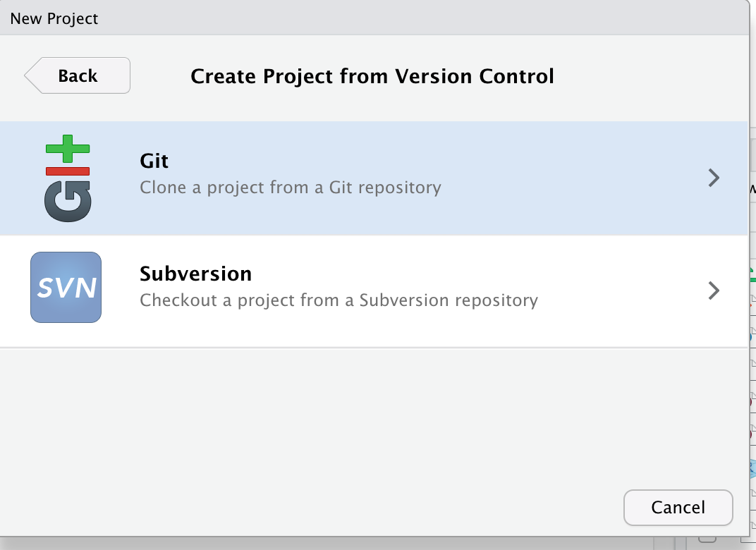 new vcs project in RStudio