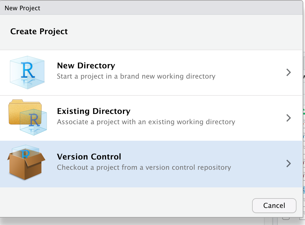 new vcs project in RStudio