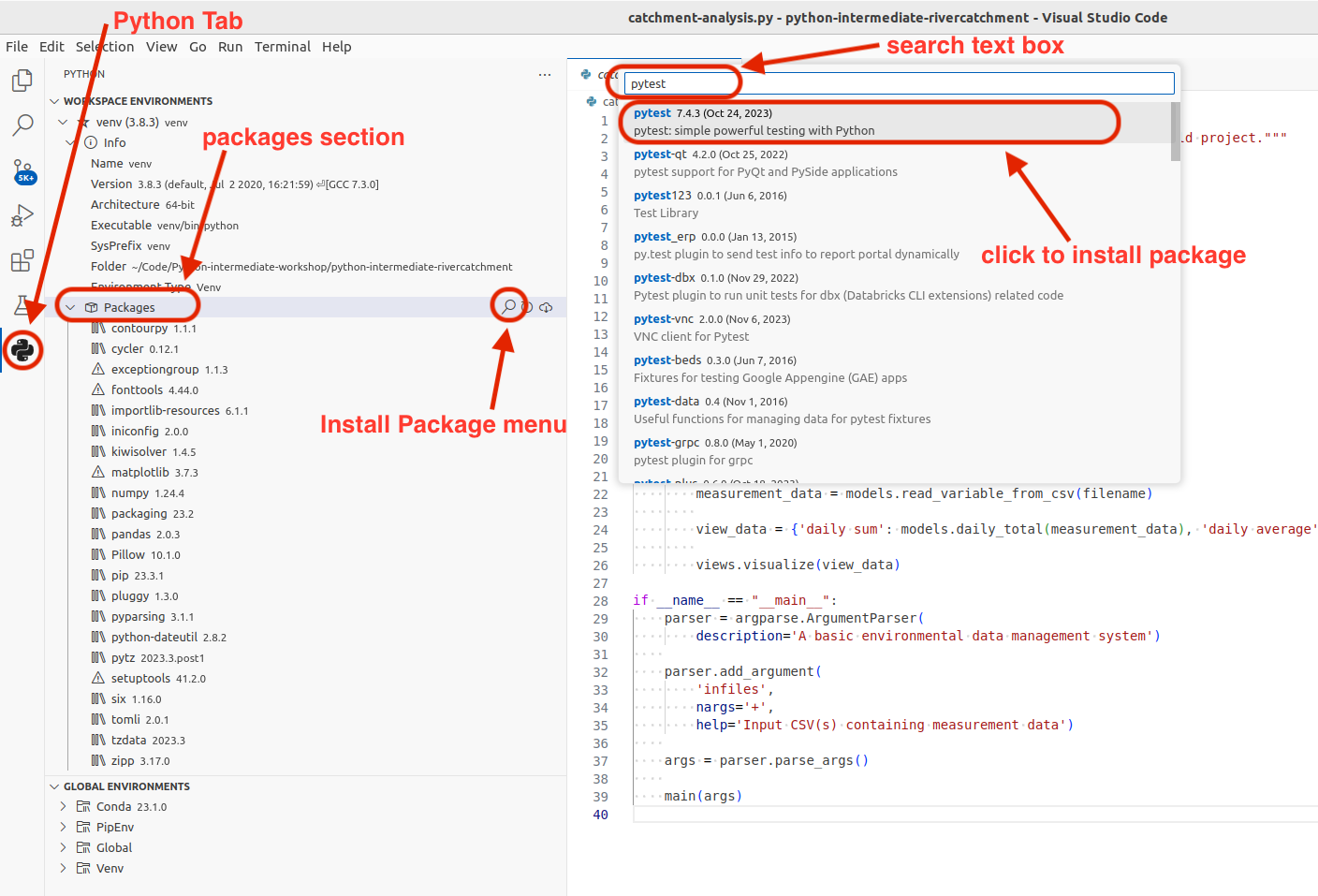 Installing a package in VS Code