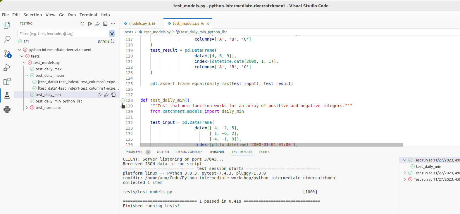 Running a single test in VS Code