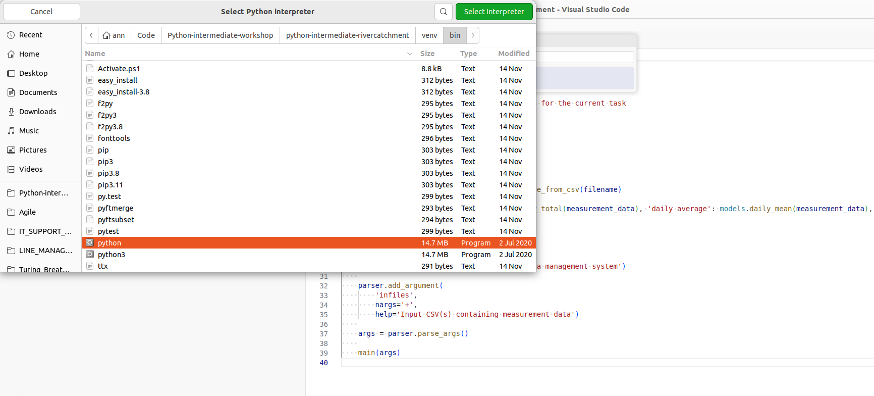 Updating the virtual environment in VS Code