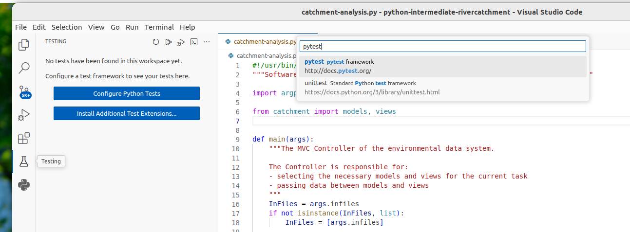 Setting up test framework in VS Code