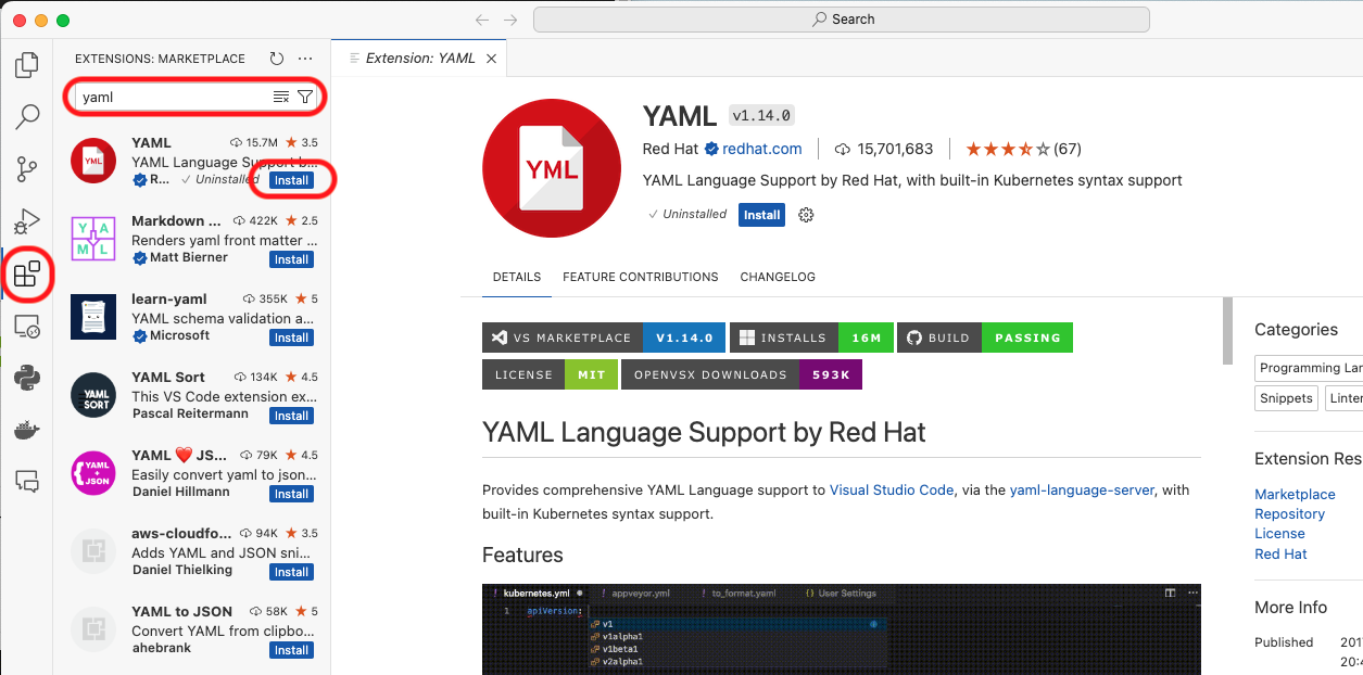 YAML language extension in VS Code