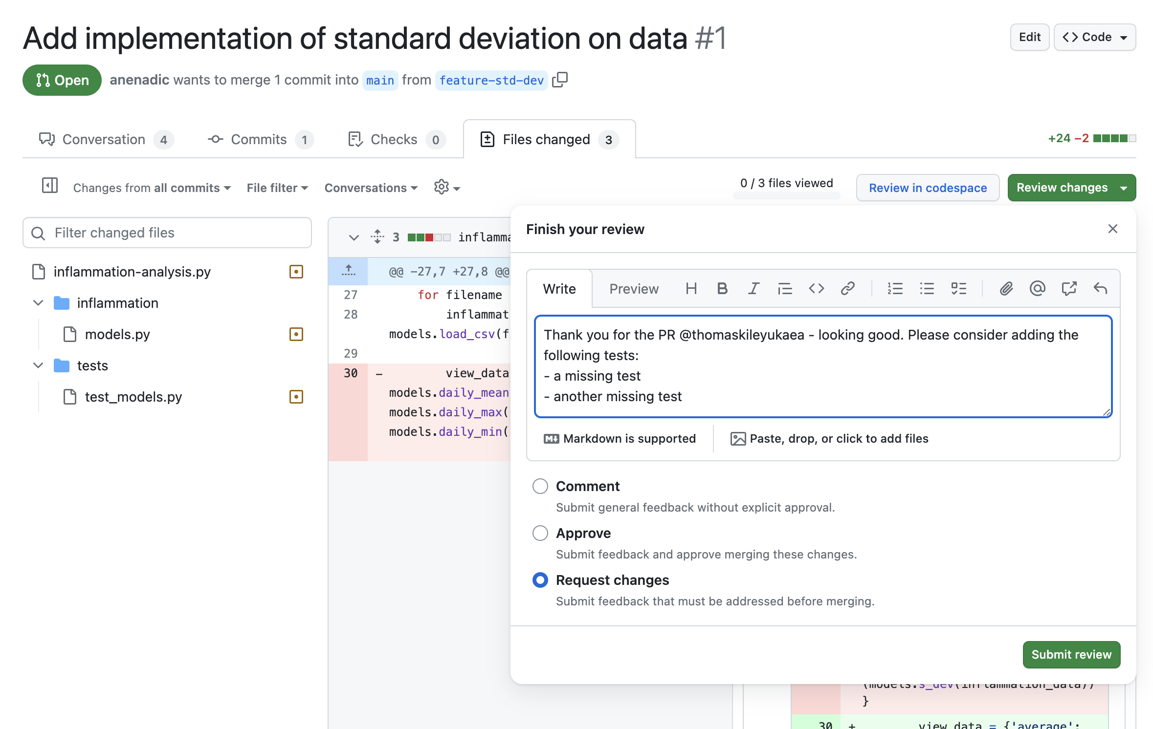 Using the finishing your review dialog