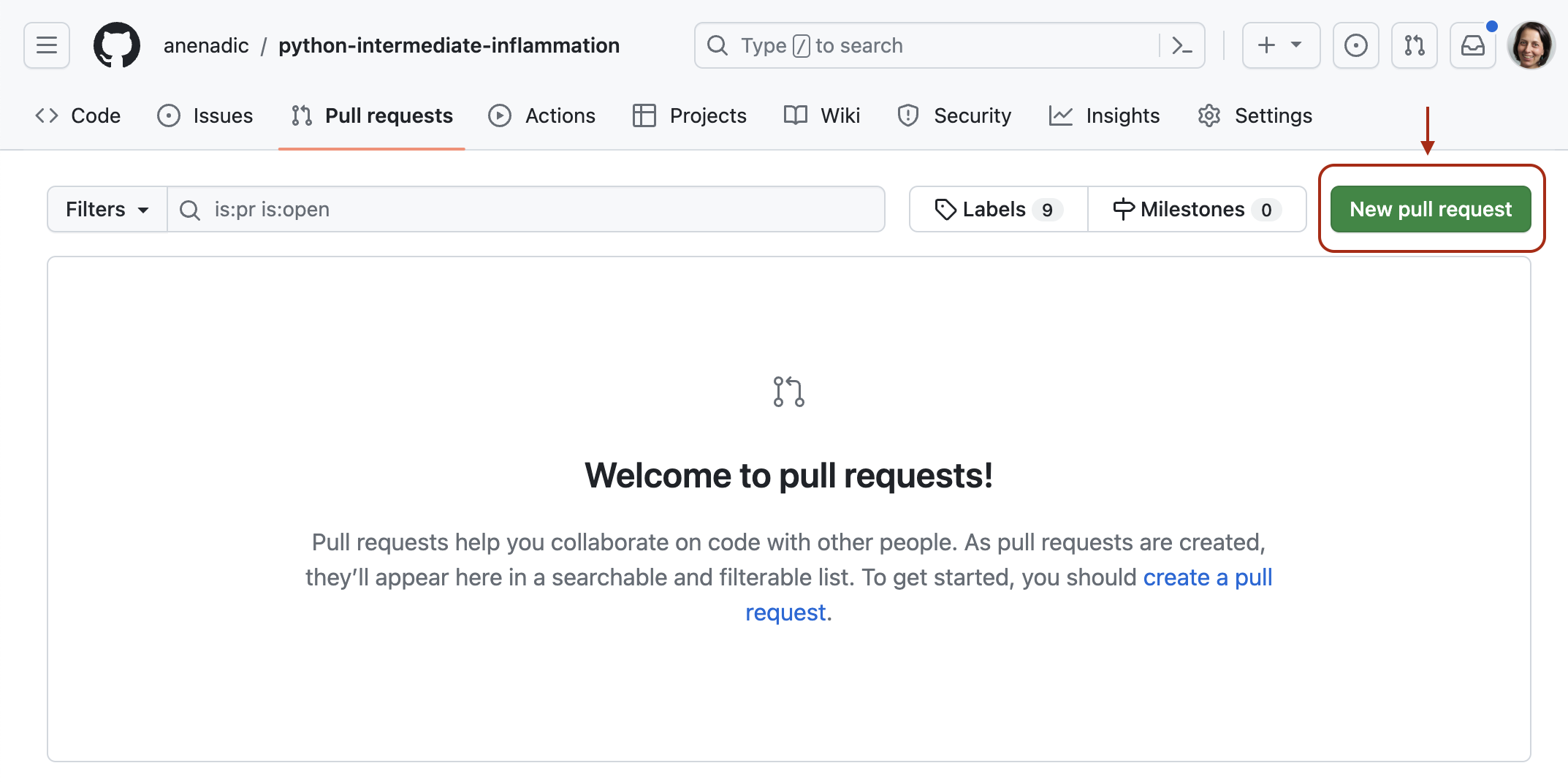 GitHub pull requests tab