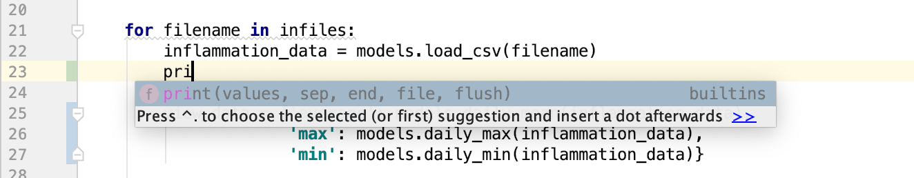 Code Completion Functionality in PyCharm