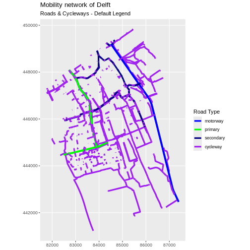 Mobility network in Delft using thicker lines than the previous example.