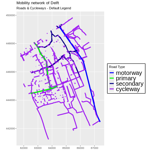 Map of the mobility network in Delft with large-font and border around the legend.