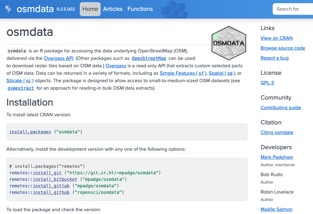 The OSMdata Documentation page