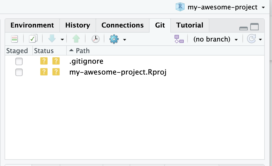The Git tab in an RStudio Project