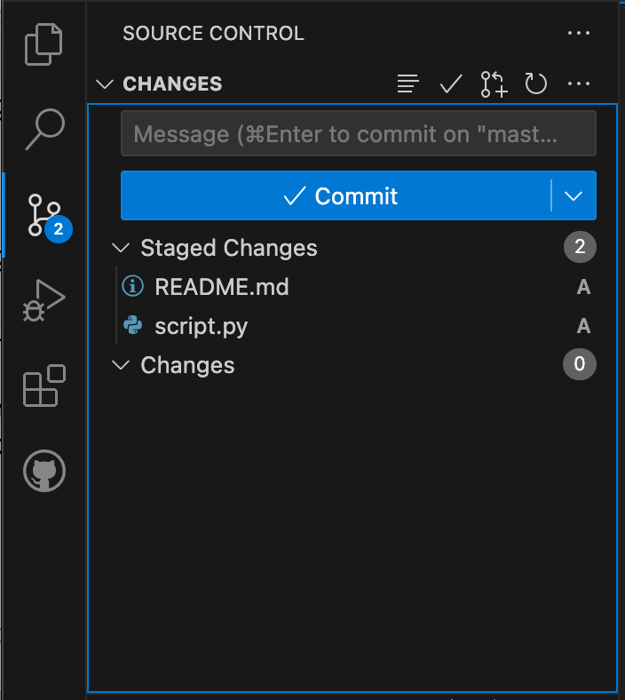 Staged files in Visual Studio Code