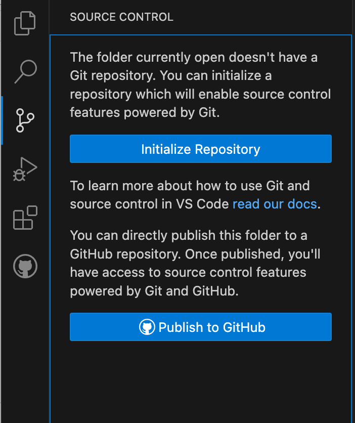 Initializing version control in Visual Studio Code